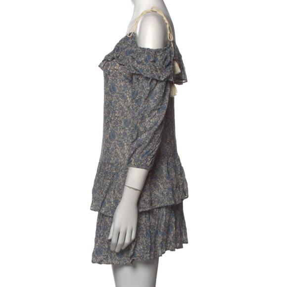 Rebecca Minkoff Dress Women Size Medium Mini Blue Floral Dexter Cold Shoulder Ru - Picture 2 of 4